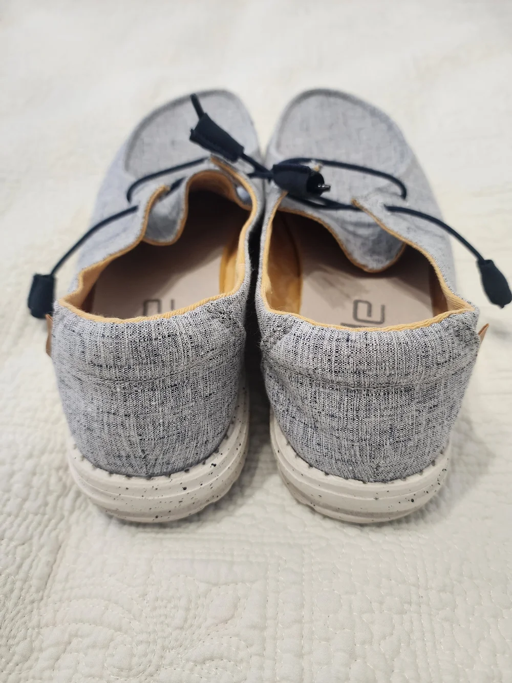 Hey Dude Men's Slip-On Loafers in Light Gray with Navy Accents